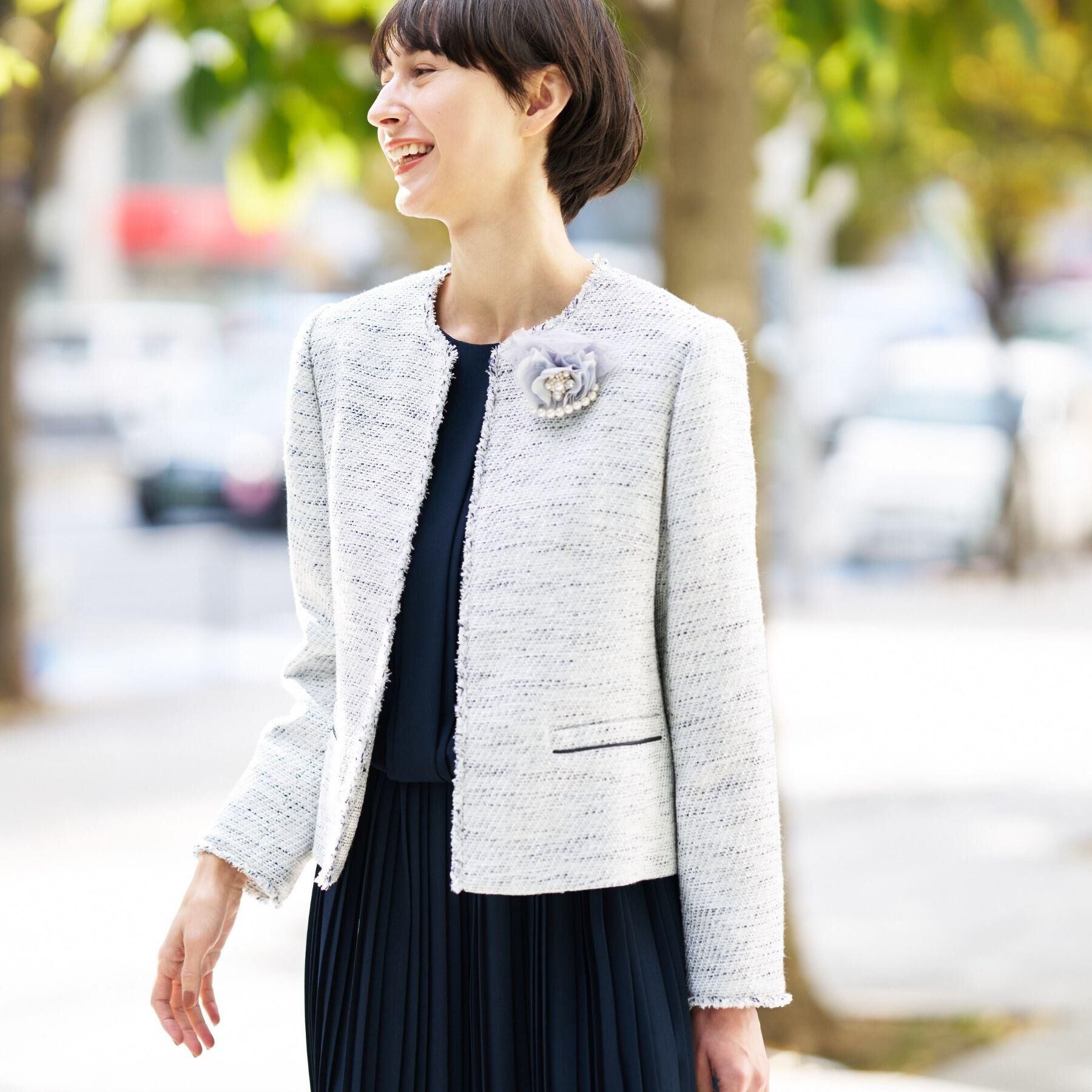 Dessin「【入卒/セレモニー】ツイードクルーネックジャケット」|ノーカラージャケット|ブラック(519)