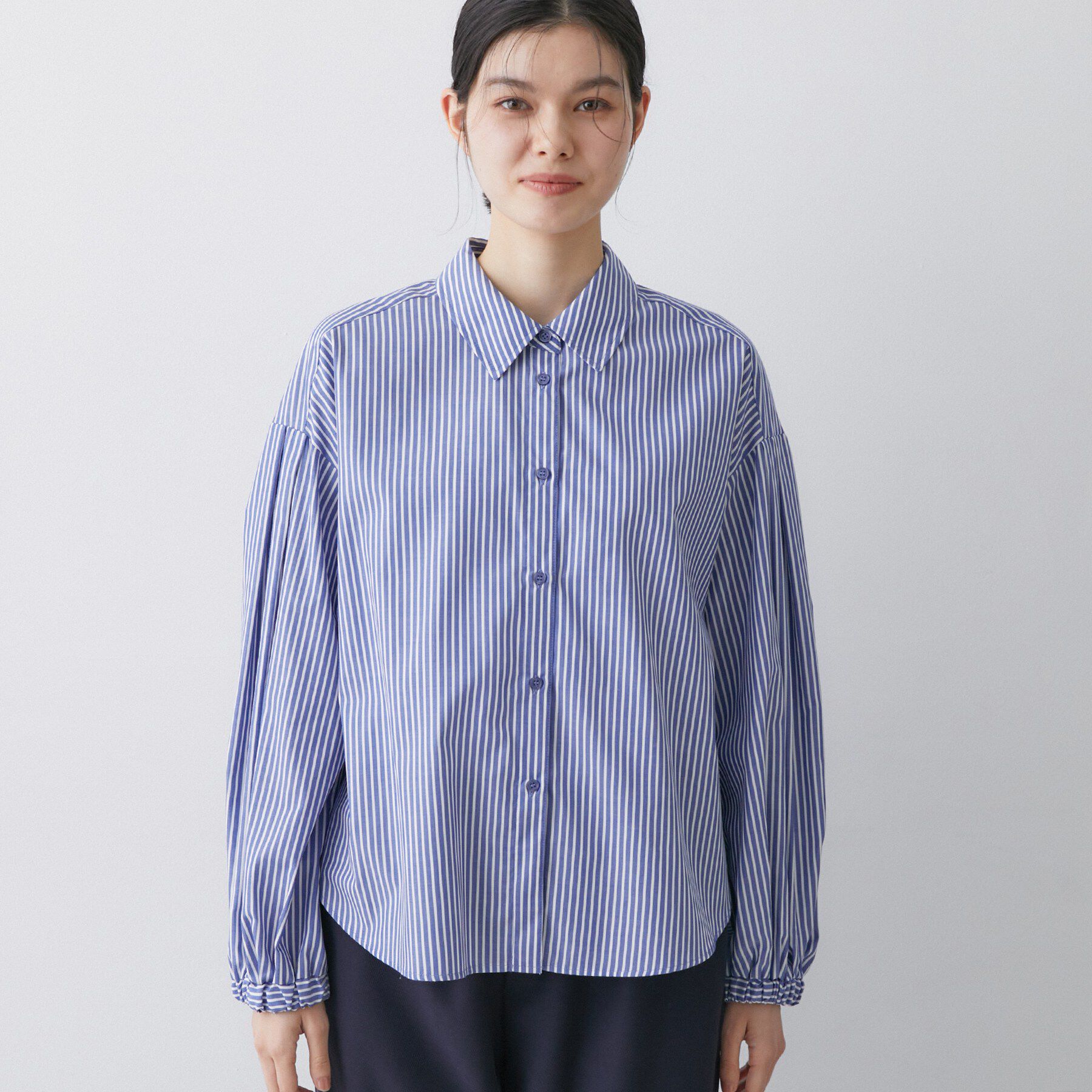 Dessin「【洗える】バルーンスリーブバンドカラーシャツ」|シャツ・ブラウス|