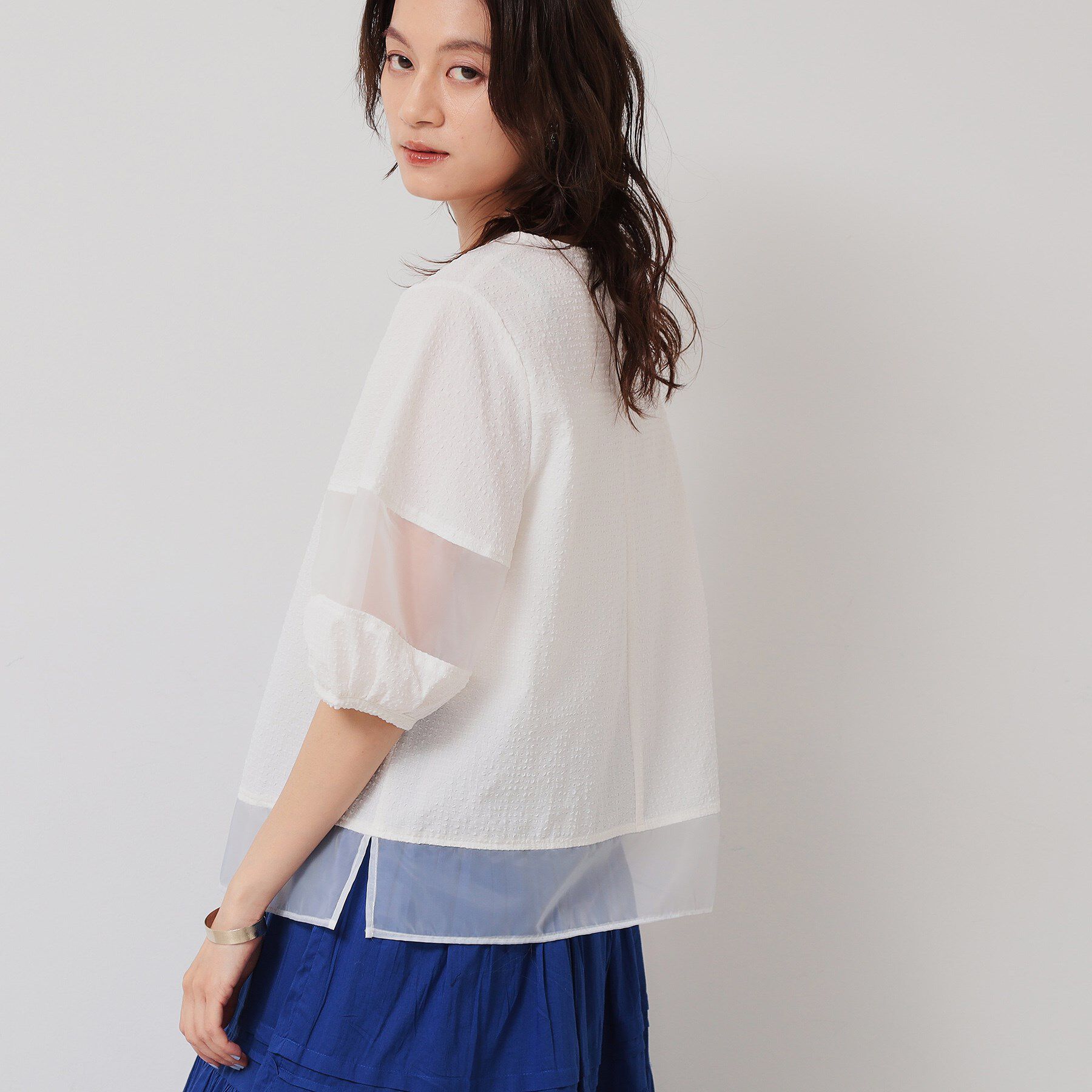 SunaUna「【無地＆ドット／オーガンジー使用】Tブラウス」|シャツ・ブラウス|