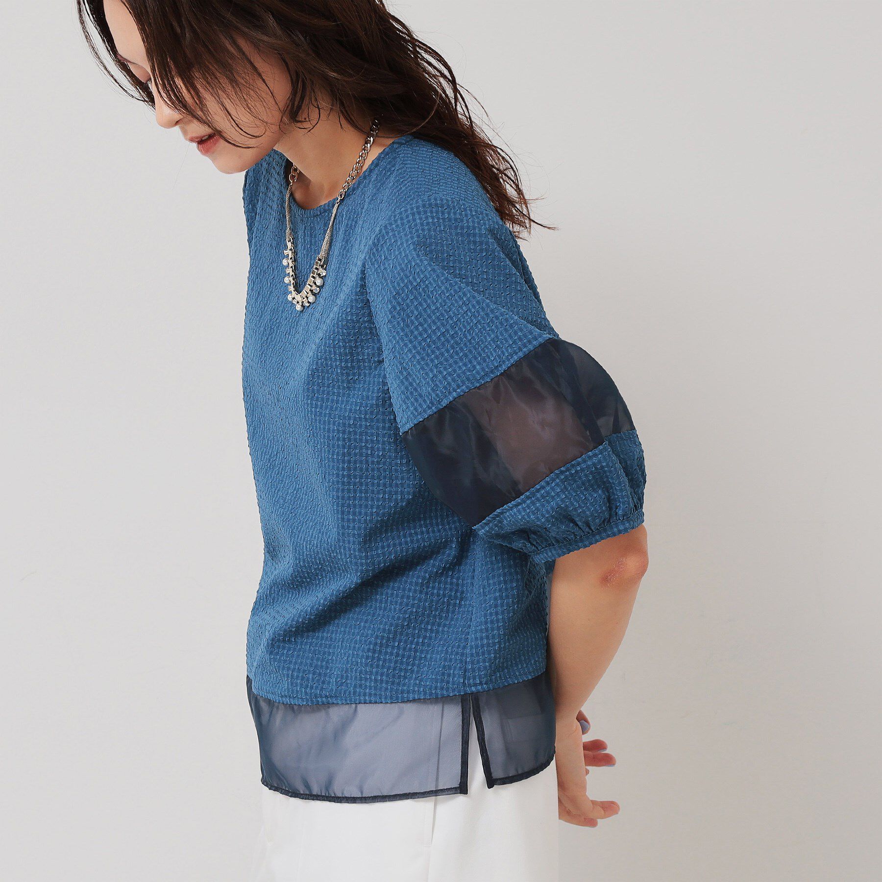 SunaUna「【無地＆ドット／オーガンジー使用】Tブラウス」|シャツ・ブラウス|