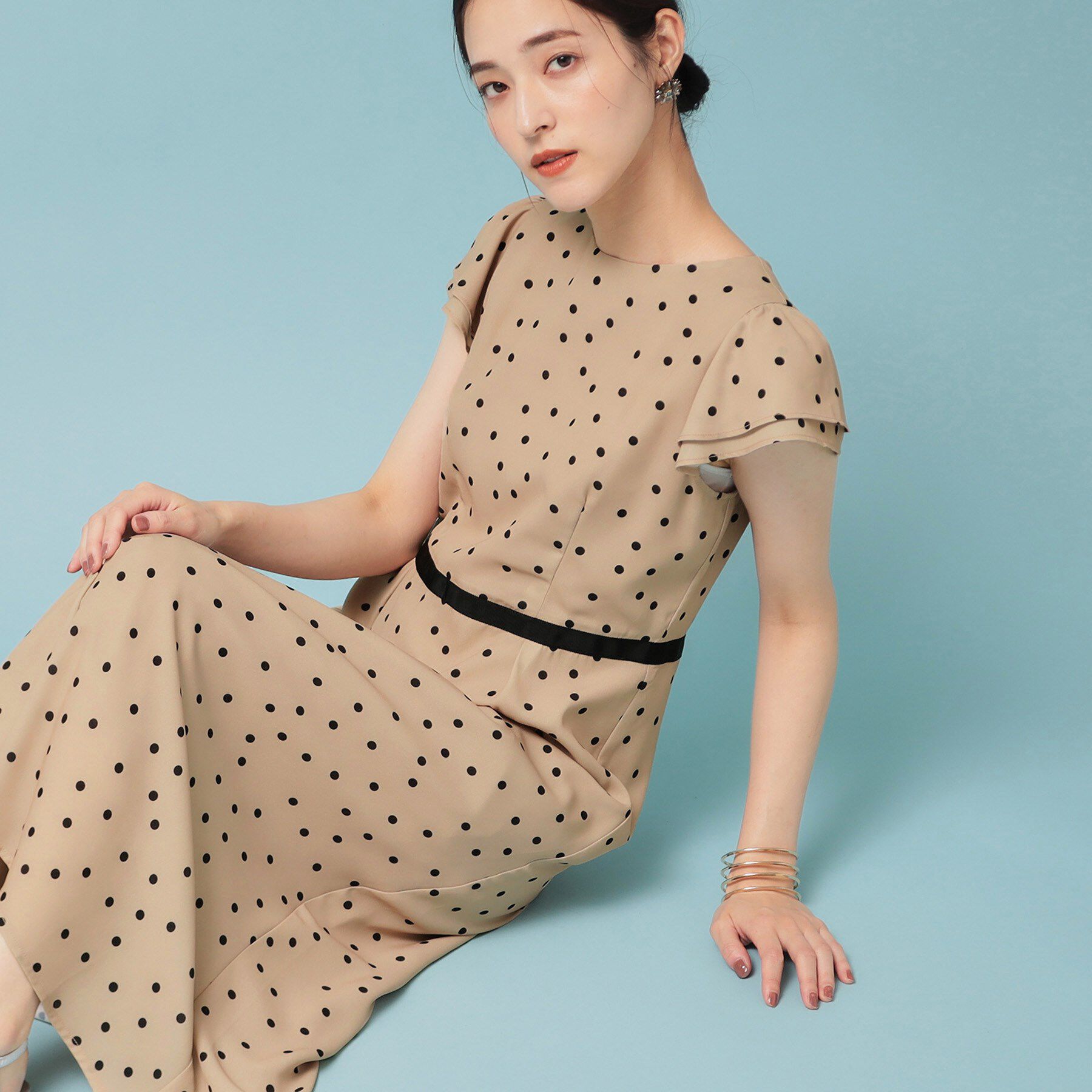 SunaUna「【袖ラッフル／S～L】ドットワンピース」|ワンピース|