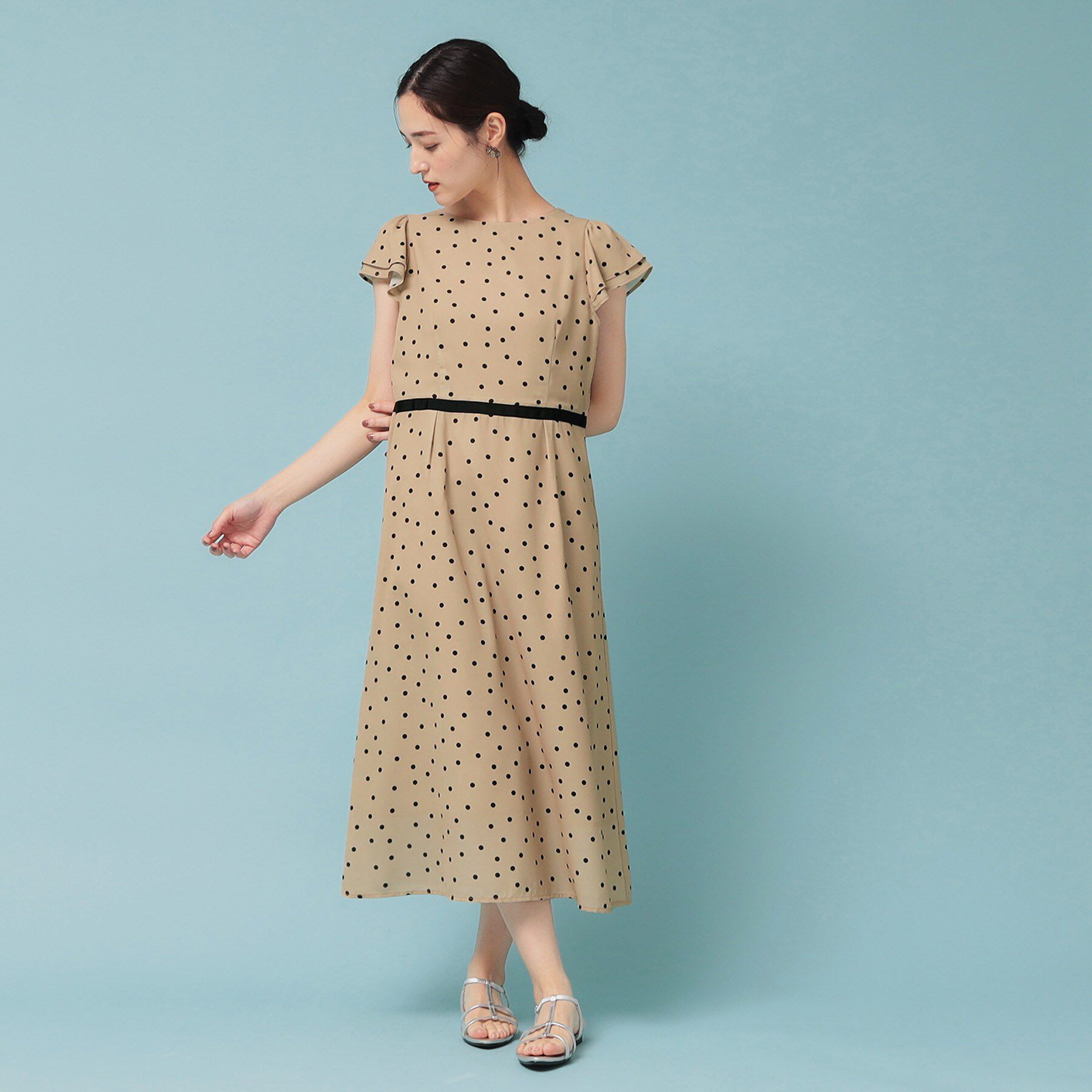 SunaUna「【袖ラッフル／S～L】ドットワンピース」|ワンピース|