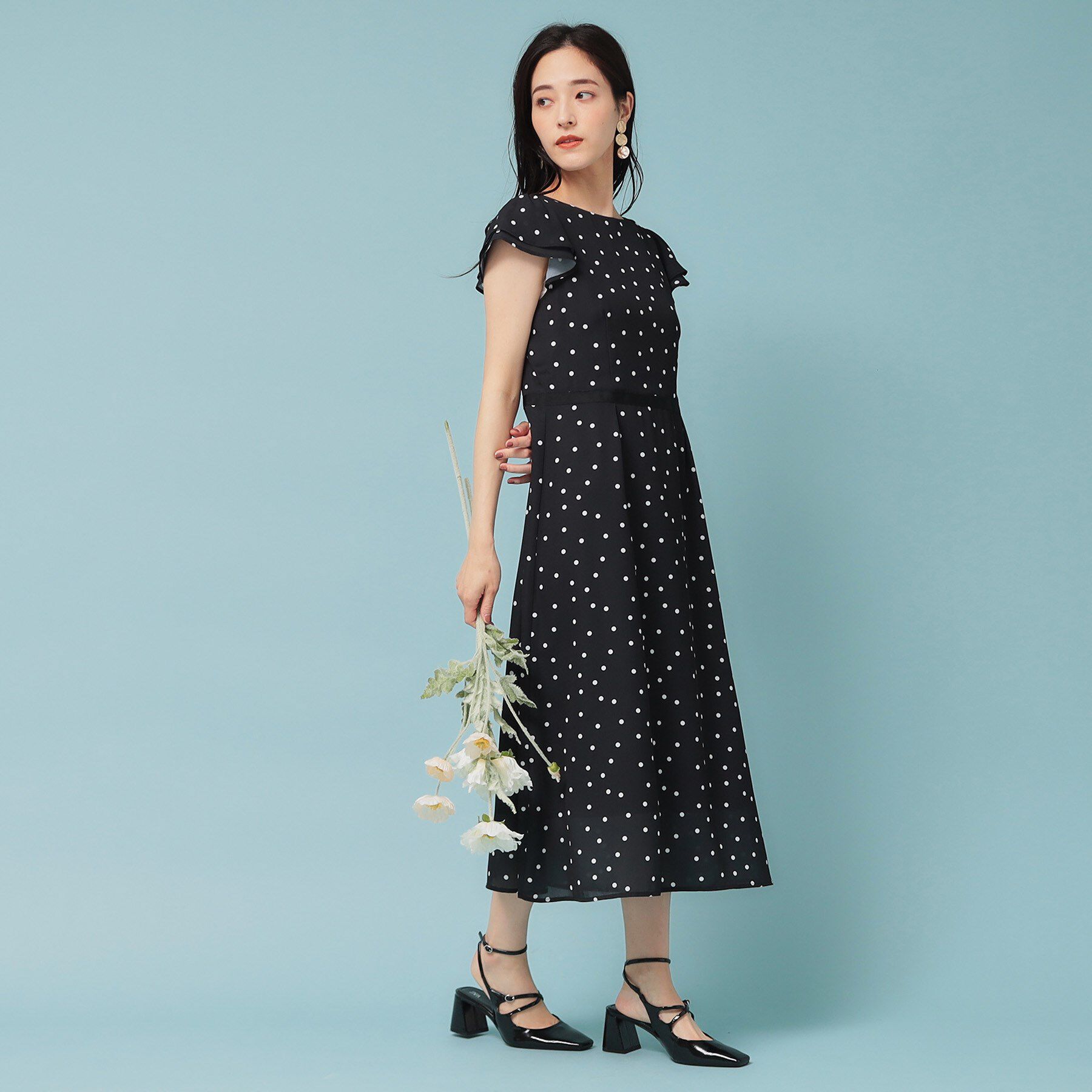 SunaUna「【袖ラッフル／S～L】ドットワンピース」|ワンピース|