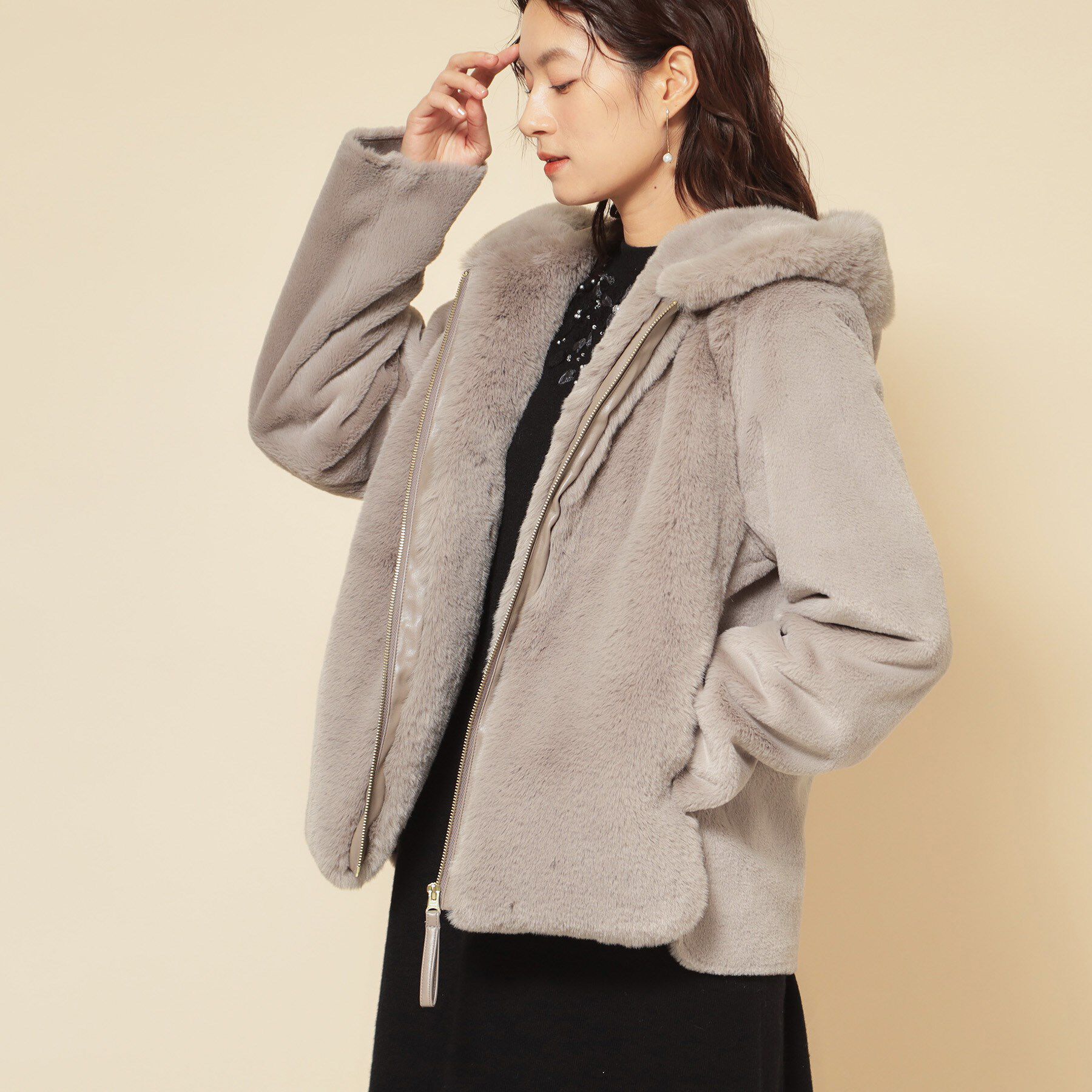 SunaUna「【冬を彩る異素材フェイクファーアウター】」|ブルゾン・スタジャン|モカブラウン(042