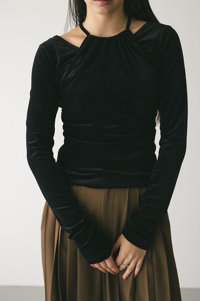 STYLEMIXER「2ピースホルターベロアトップ」|Tシャツ・カットソー|BLK