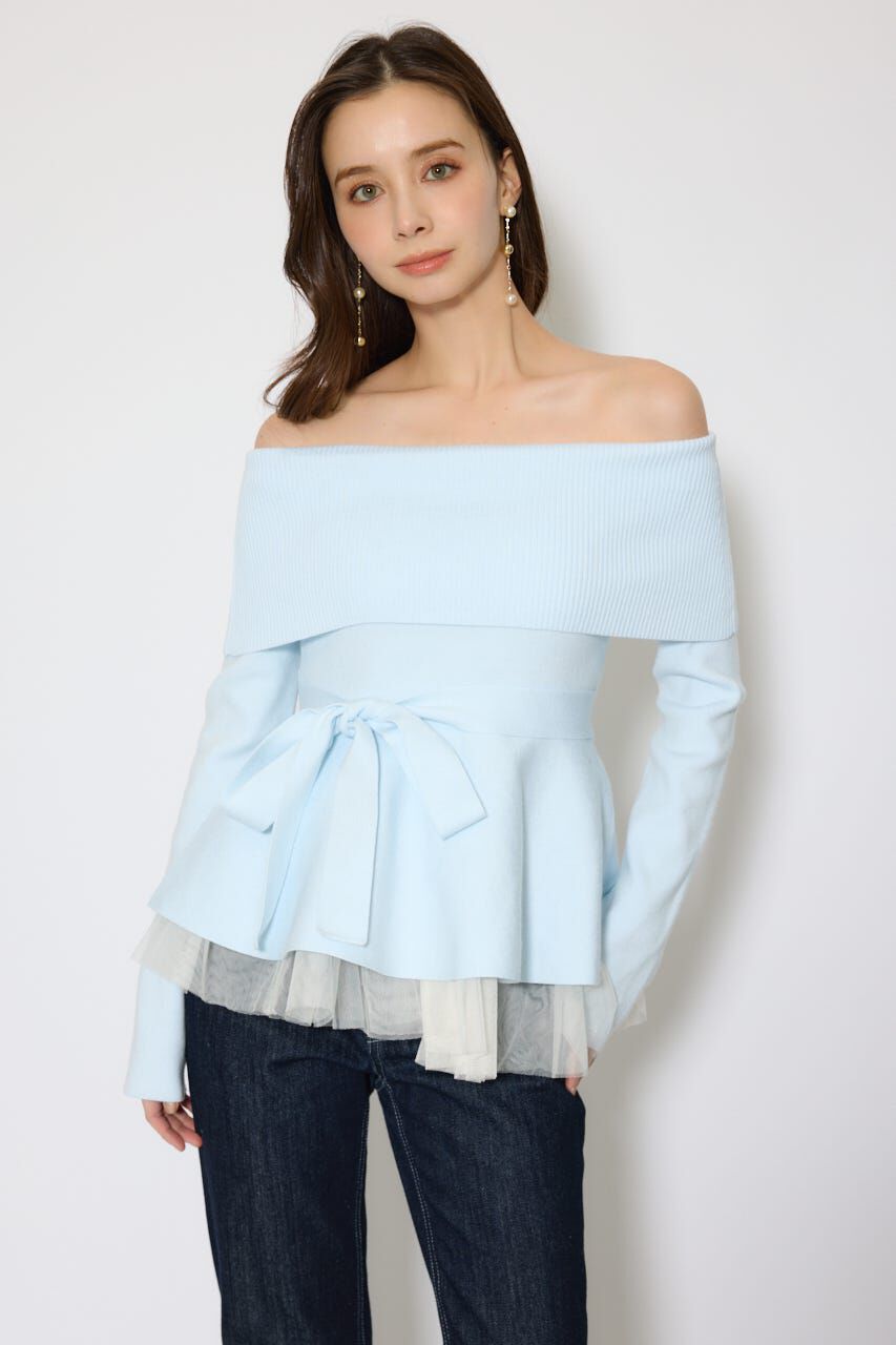 rienda「チュールレイヤードペプラムニットトップス」|ニット・セーター|