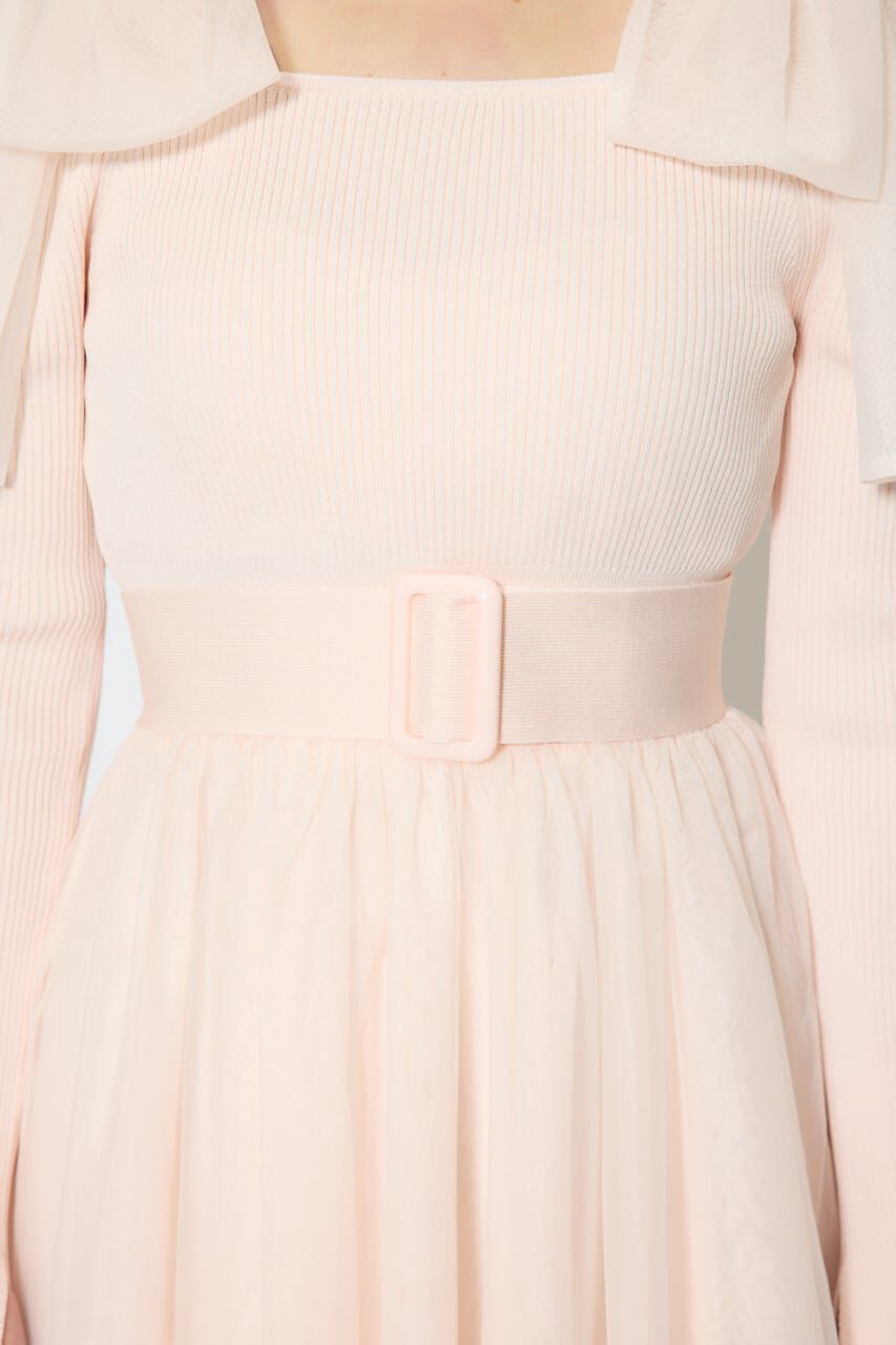 rienda「ショルダーリボンチュールニットワンピース」|ワンピース|