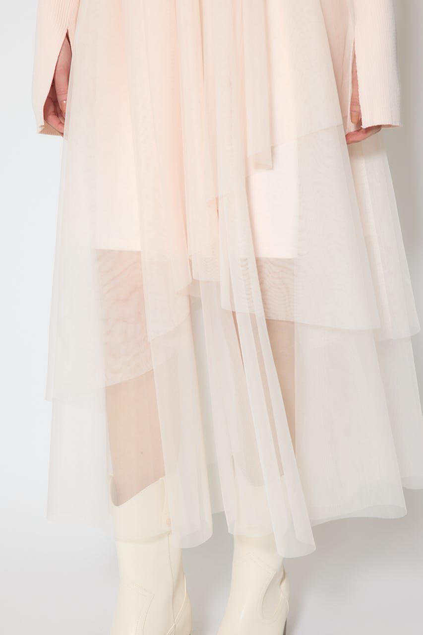 rienda「ショルダーリボンチュールニットワンピース」|ワンピース|