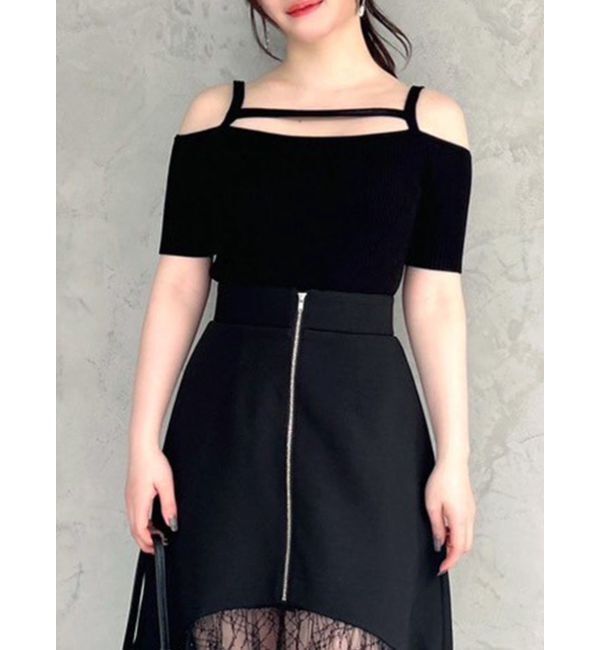 RESEXXY「ストリングデザインニットトップス」|ニット・セーター|ブラック