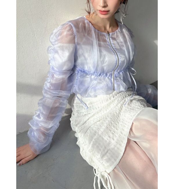 RESEXXY「ギャザークロップドシアーブルゾン」|ブルゾン・スタジャン|ブルー