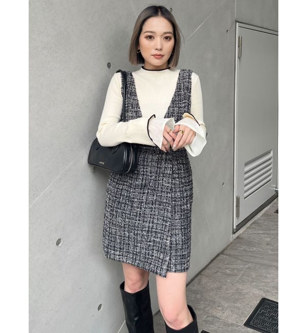 MURUA「ハイウエストツイードジャンパースカート」|ワンピース|