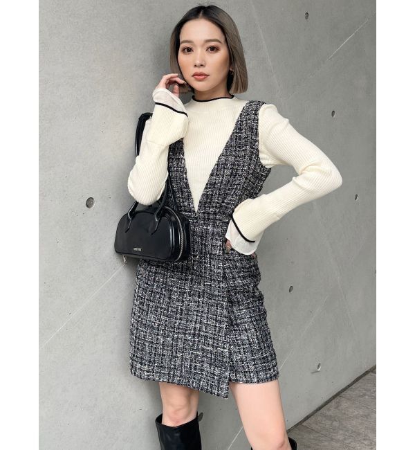 MURUA「ハイウエストツイードジャンパースカート」|ワンピース|