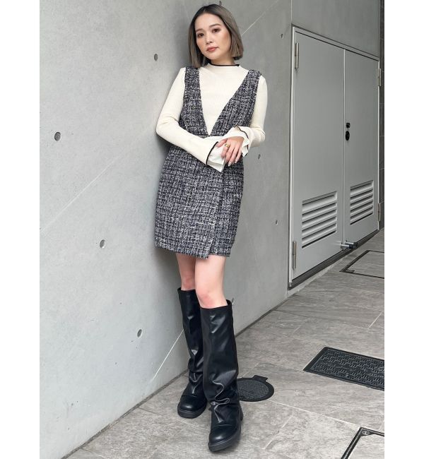 MURUA「ハイウエストツイードジャンパースカート」|ワンピース|