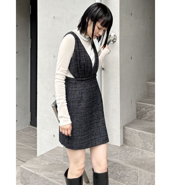 MURUA「ハイウエストツイードジャンパースカート」|ワンピース|