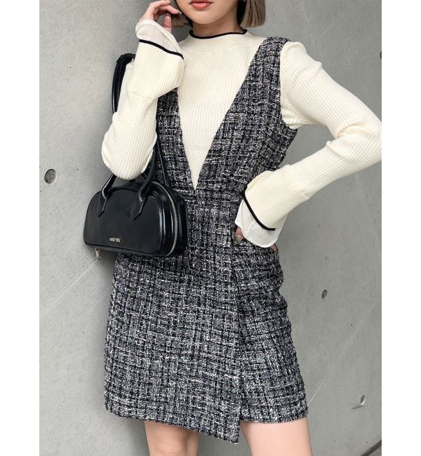 MURUA「ハイウエストツイードジャンパースカート」|ワンピース|グレー