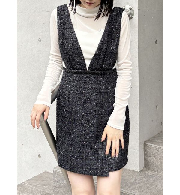 MURUA「ハイウエストツイードジャンパースカート」|ワンピース|ブラック