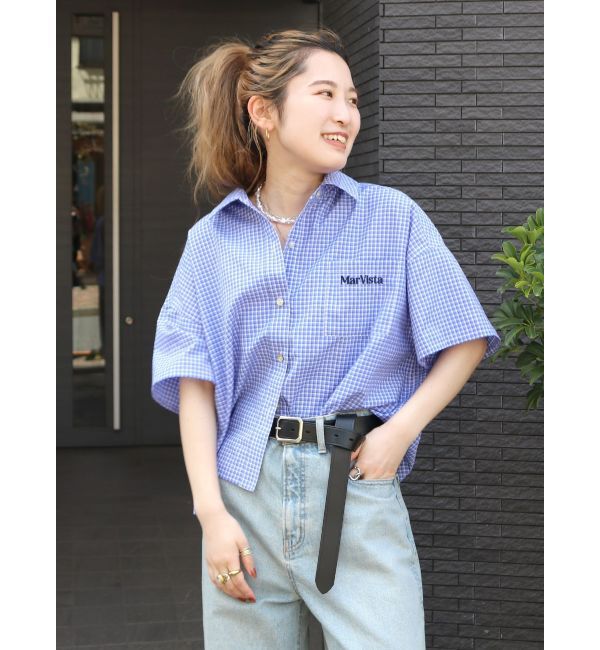 Ungrid「ハーフスリーブエンブロイダリーシャツ」|シャツ・ブラウス|ブルー