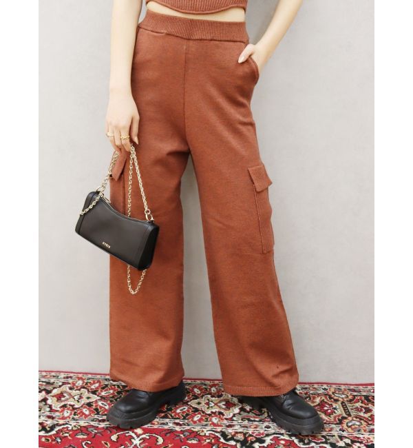 EVRIS「ニットカーゴパンツ【セットアップ着用可能】」|カーゴ|オレンジ