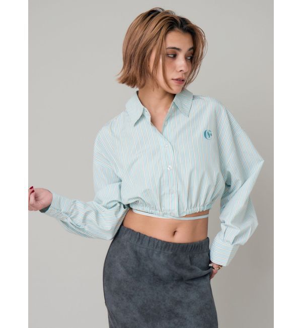 EVRIS「リボンデザインショートストライプシャツ」|シャツ・ブラウス|