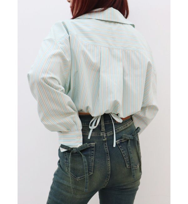 EVRIS「リボンデザインショートストライプシャツ」|シャツ・ブラウス|