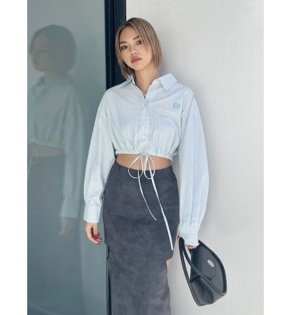 EVRIS「リボンデザインショートストライプシャツ」|シャツ・ブラウス|