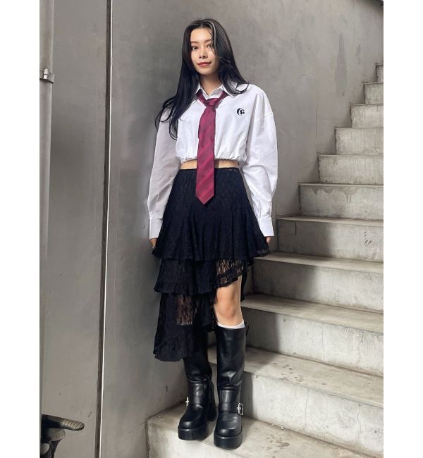 EVRIS「リボンデザインショートストライプシャツ」|シャツ・ブラウス|