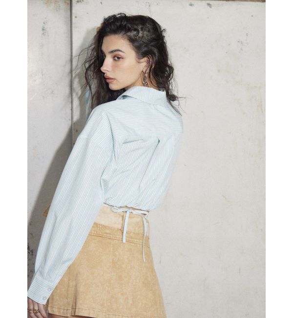 EVRIS「リボンデザインショートストライプシャツ」|シャツ・ブラウス|