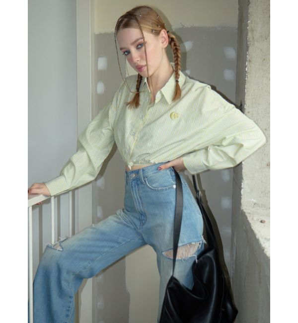 EVRIS「リボンデザインショートストライプシャツ」|シャツ・ブラウス|