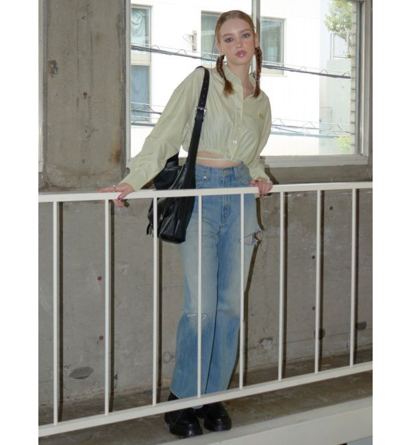 EVRIS「リボンデザインショートストライプシャツ」|シャツ・ブラウス|