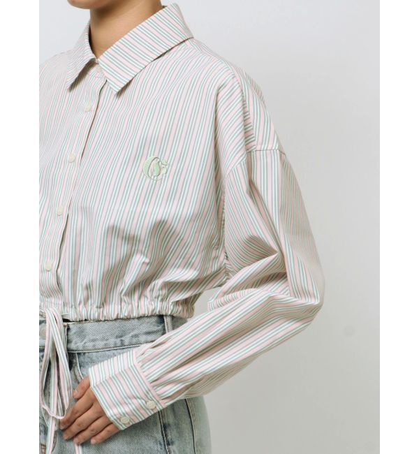 EVRIS「リボンデザインショートストライプシャツ」|シャツ・ブラウス|