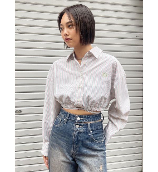 EVRIS「リボンデザインショートストライプシャツ」|シャツ・ブラウス|ピンク