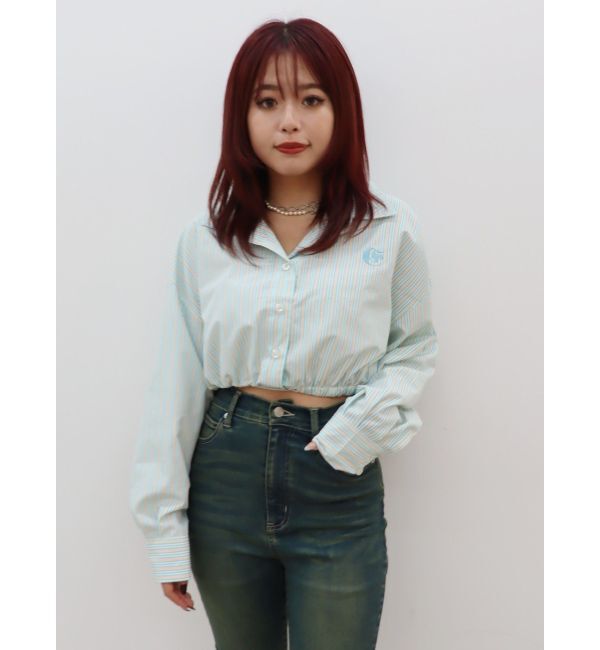 EVRIS「リボンデザインショートストライプシャツ」|シャツ・ブラウス|ブルー