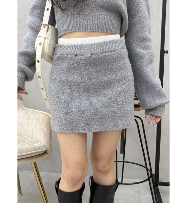 EVRIS「ダブルウエストファンシーヤーンミニスカート【セットアップ着用可能】」|スカート|グレー