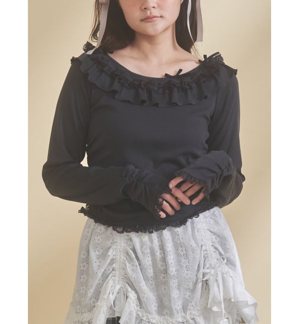 merry jenny「romantic frill tops」|Tシャツ・カットソー|チャコールグレー