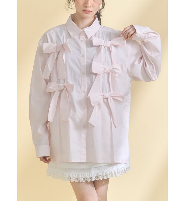 merry jenny「bon bon ribbon shirt」|シャツ・ブラウス|ピンク
