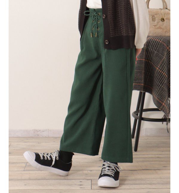 ikka kids「レースアップワイドパンツ（120~160cm）」|その他|グリーン