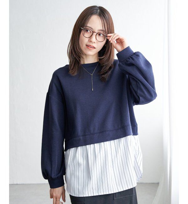 ikka「ポンチ切り替えレイヤードプルオーバー」|その他|ネイビーブルー