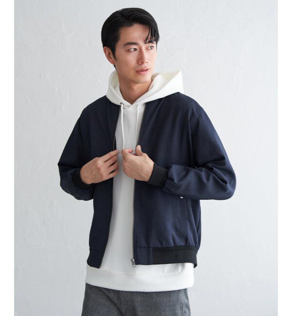 ikka「撥水メランジリブブルゾン」|ブルゾン・スタジャン|ネイビーブルー