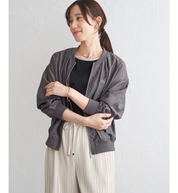 ikka「シアーリブブルゾン」|ブルゾン・スタジャン|チャコール