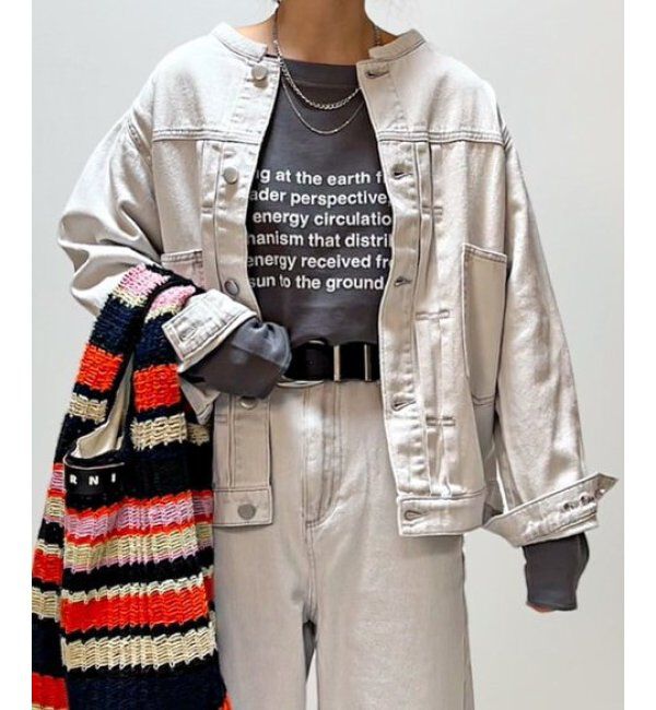 Lbc with Life「ＬＢＣデニムノーカラージャケット」|ブルゾン・スタジャン|ライトグレー