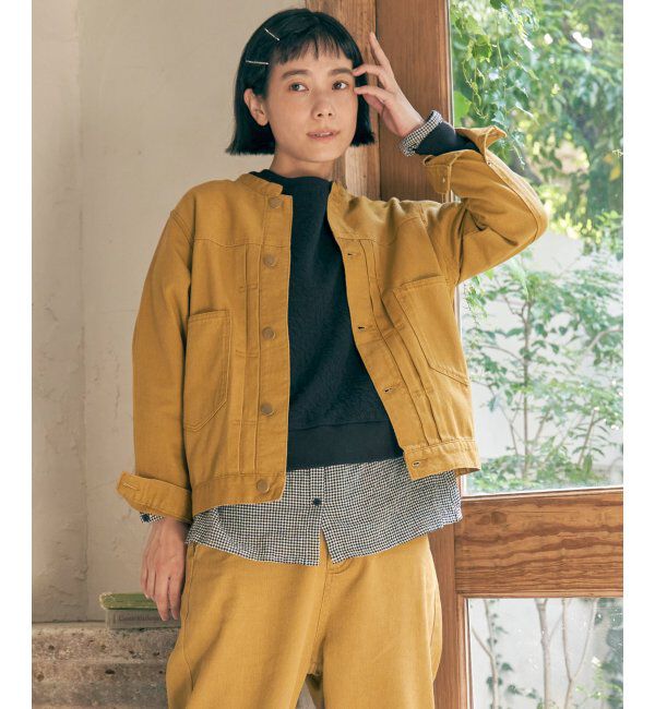 Lbc with Life「ＬＢＣデニムノーカラージャケット」|ブルゾン・スタジャン|マスタード