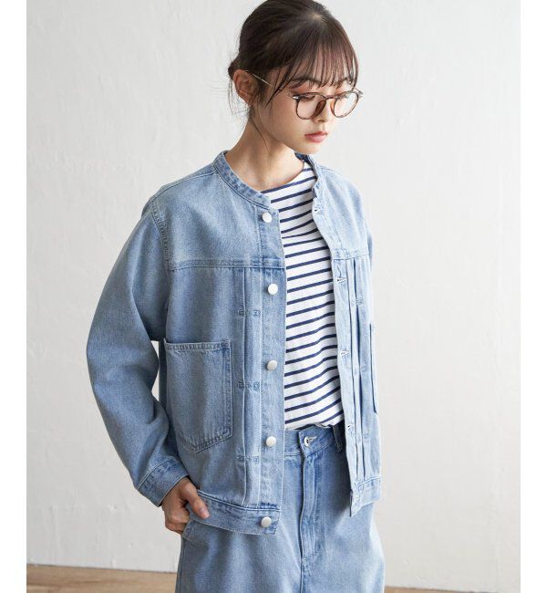 Lbc with Life「ＬＢＣデニムノーカラージャケット」|ブルゾン・スタジャン|
