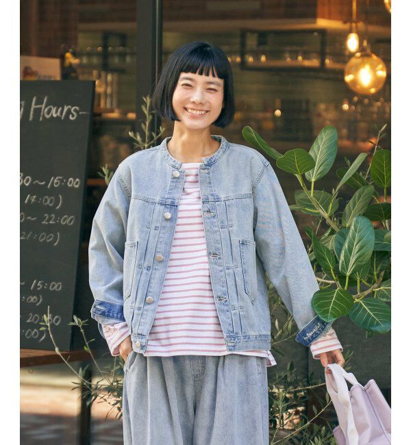 Lbc with Life「ＬＢＣデニムノーカラージャケット」|ブルゾン・スタジャン|