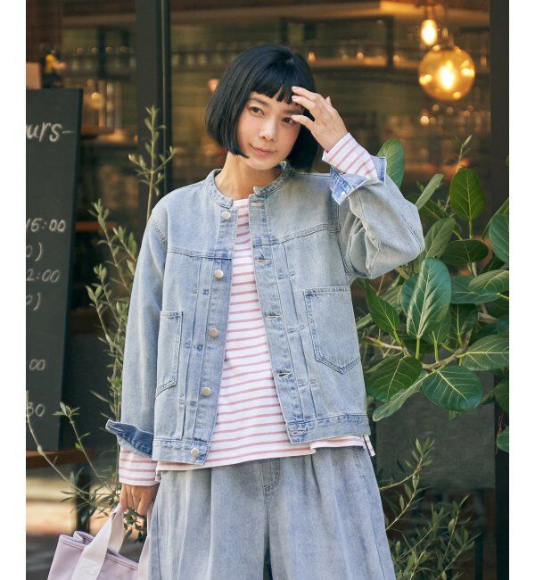 Lbc with Life「ＬＢＣデニムノーカラージャケット」|ブルゾン・スタジャン|