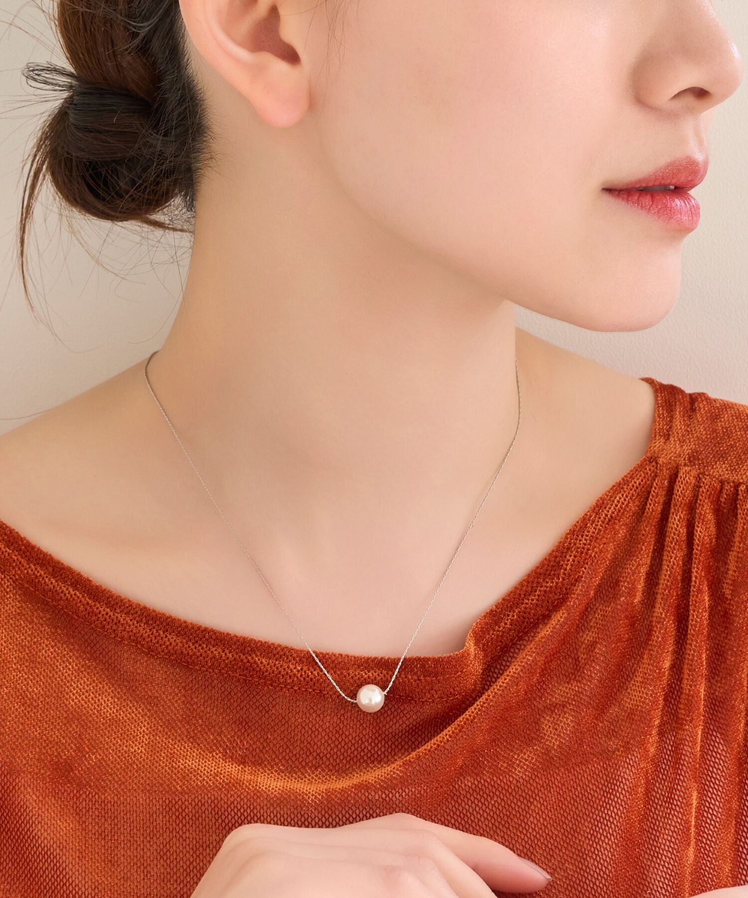 Phoebe「【金属アレルギー対応】ワントップパールネックレス　シルバー/サージカルステンレス」|ネックレス|