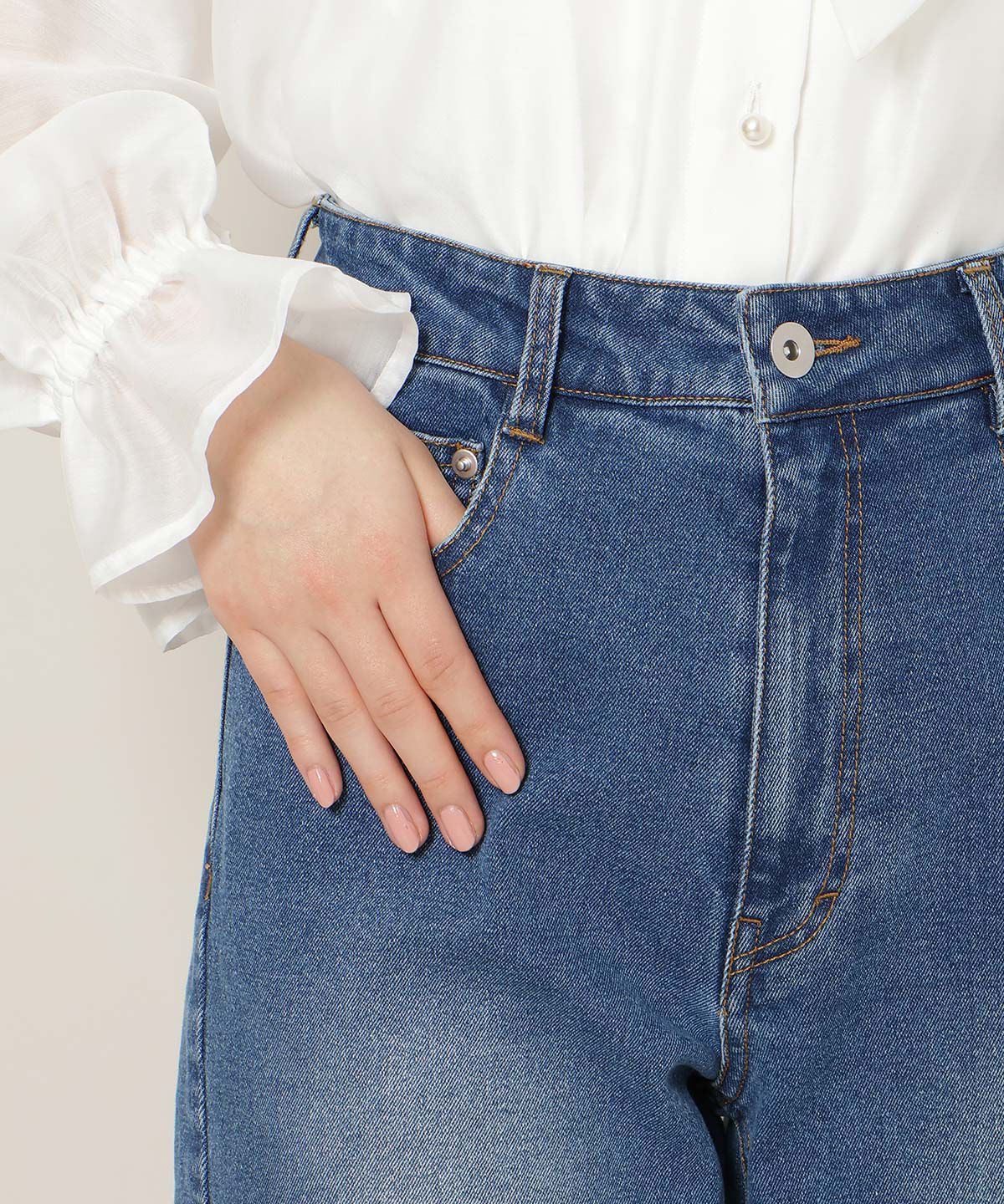 WILLSELECTION「ロゴ刺繍セミフレアデニムパンツ」|デニム|