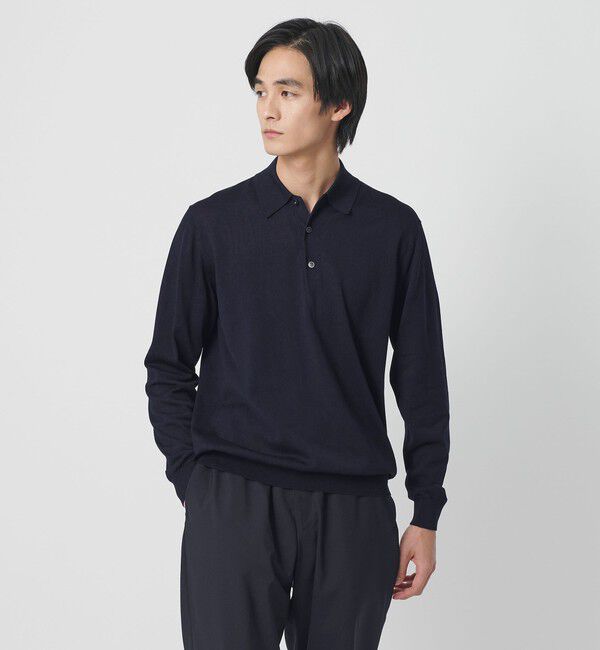 UNITED ARROWS「コットン ハイゲージ  ニットポロシャツ」|ニット・セーター|NAVY