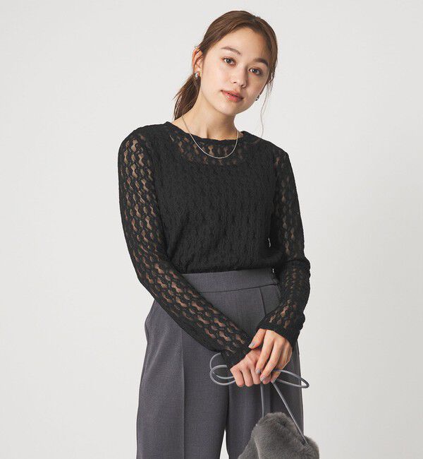 UNITED ARROWS green label relaxing「【WEB限定】＜at ease＞シャーリングレース プルオーバー カットソー」|Tシャツ・カットソー|