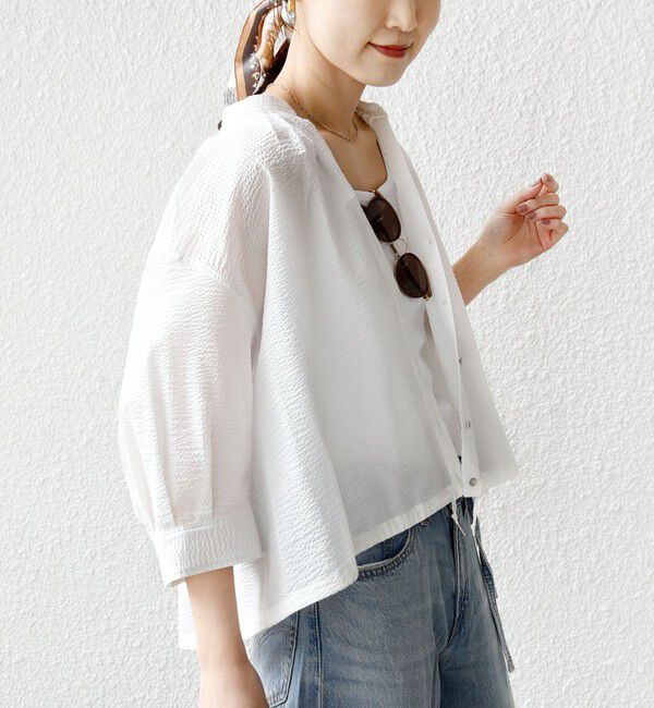 SHIPS for women「《予約》〈手洗い可能〉サッカー 裾 ドロスト メタル ボタン シャツ」|シャツ・ブラウス|