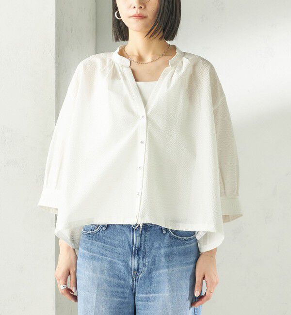 SHIPS for women「《予約》〈手洗い可能〉サッカー 裾 ドロスト メタル ボタン シャツ」|シャツ・ブラウス|